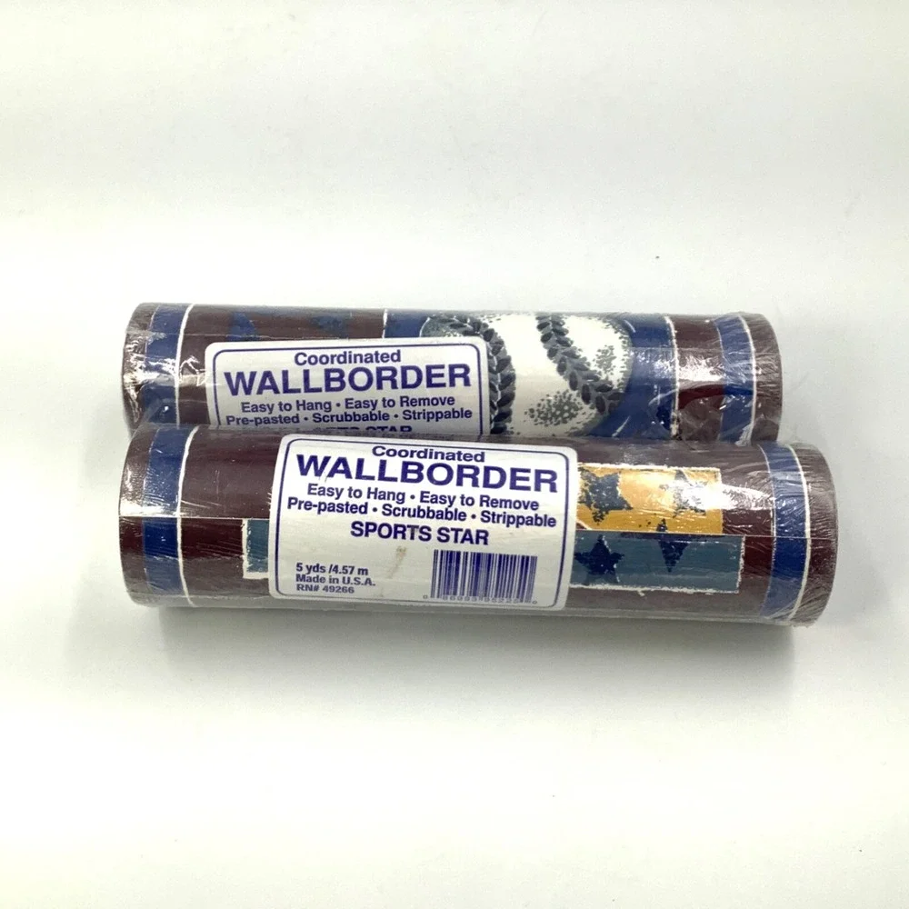 NEW 2 Rolls Coordinated Wallborder Sports Star USA Burgundy Baseball Soccer‎